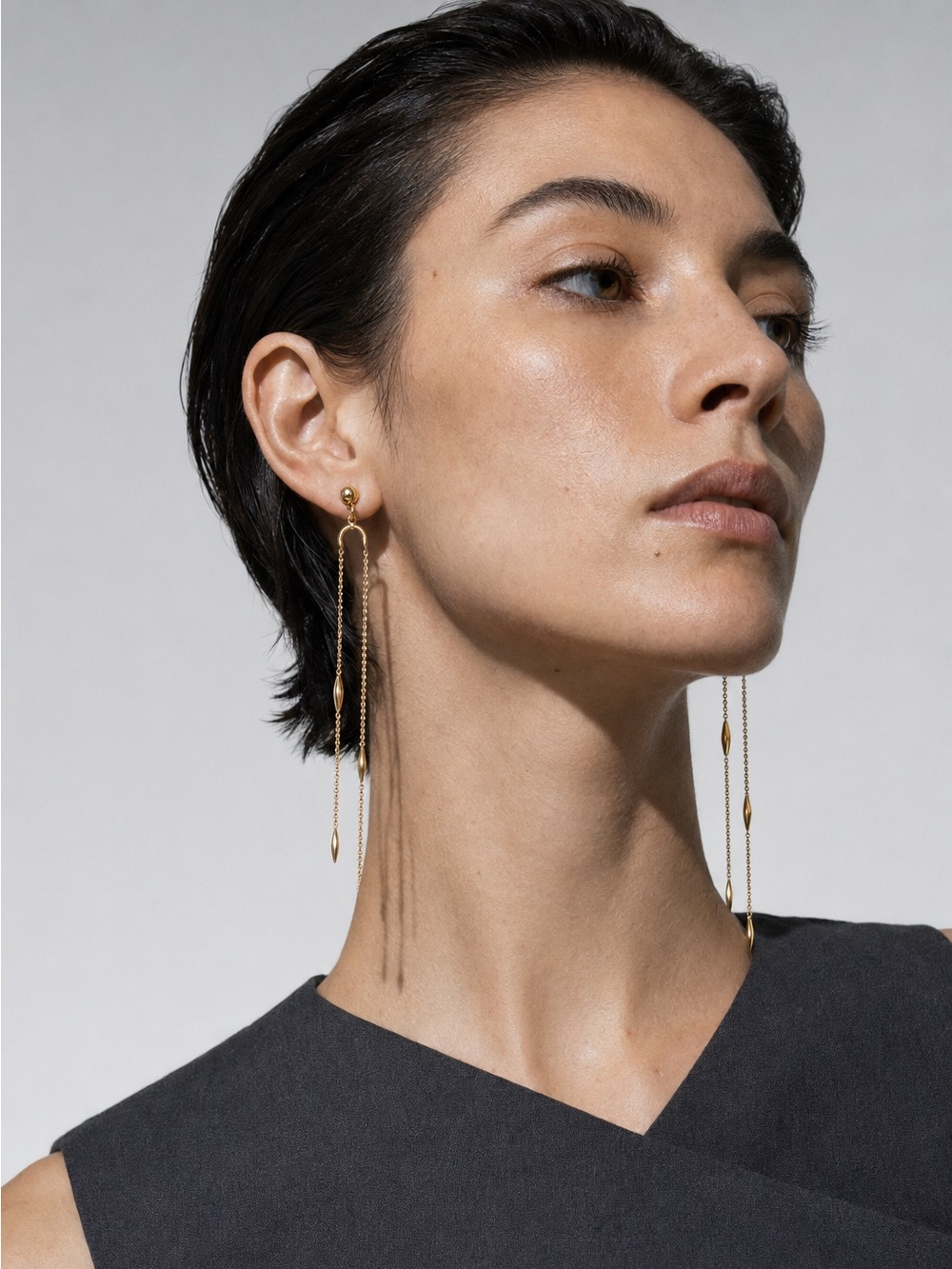 Long Gold Plated Earrings with Bead Accents